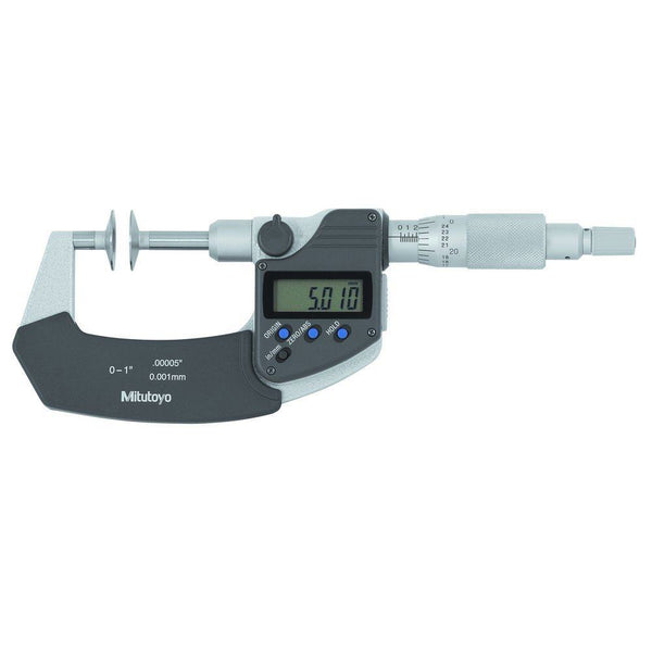 Mitutoyo Digital Disc Micrometer, IP65 Inch/Metric 0-1" Non-Rotating Spindle Disk=20mm 369-350-30