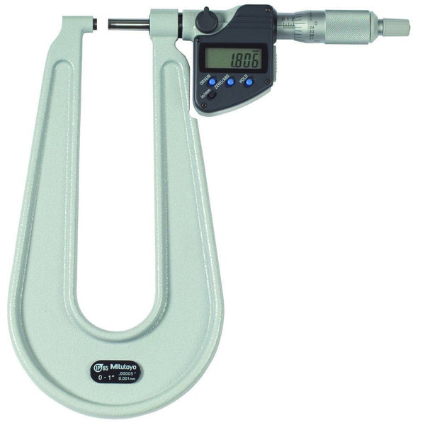 Mitutoyo Digital Sheet Metal Micrometer IP65 Inch/Metric 0-1" Spherical Anvil/Spindle 389-371-30