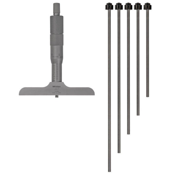 0-6" Mitutoyo 129-128 Interchangeable Rod Depth Micrometer Gauge